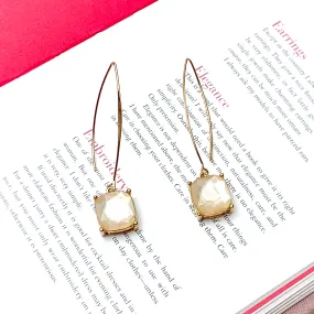 Almond Hoop Earrings with Cushion Cut Crystal Opalescent Charm in Gold