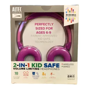 Altec Lansing Kid Safe 2-in-1 Bluetooth Wireless Headphones - Princess Pink