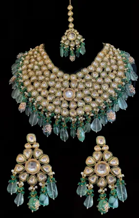 Amoli Kundan bridal set in green fluorite beads ( SHIPS IN 4 WEEKS  )