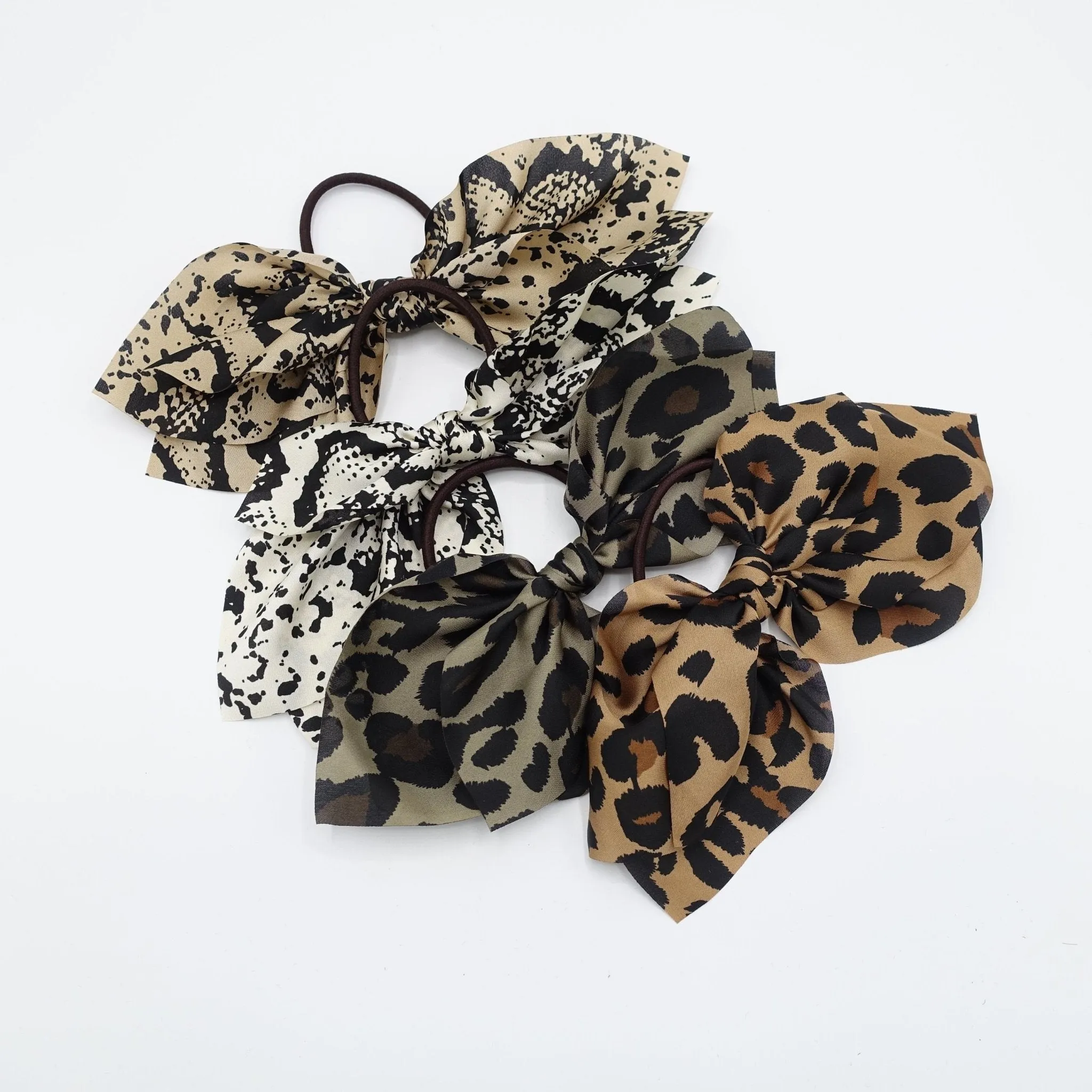 animal print chiffon bow knot hair elastic women leopard python print ponytail holder