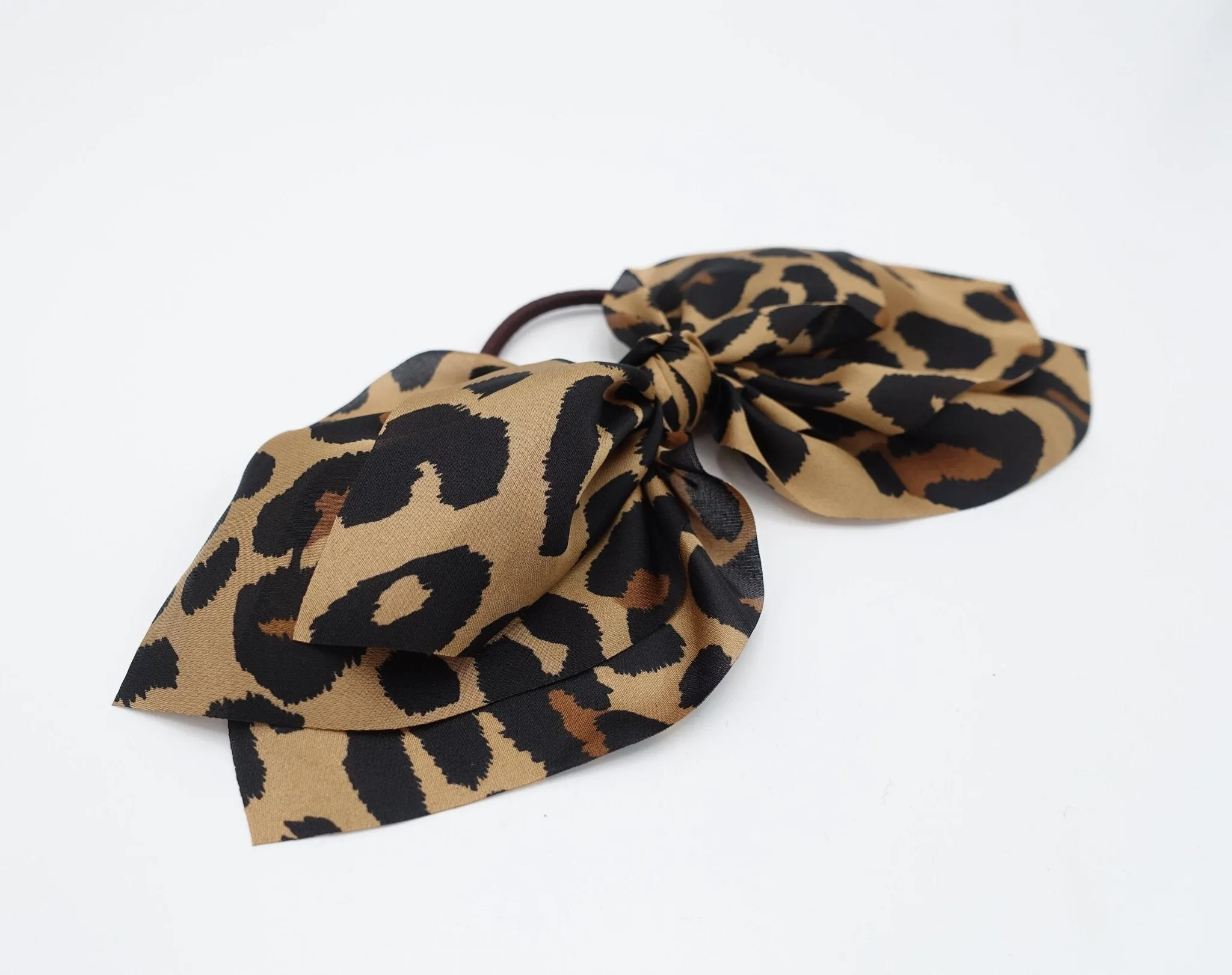 animal print chiffon bow knot hair elastic women leopard python print ponytail holder