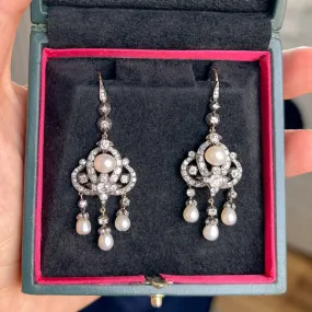 Antique Natural Pearl & Diamond Earrings