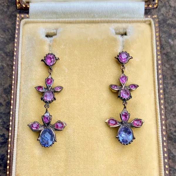 Antique Ruby & Sapphire Drop Earrings