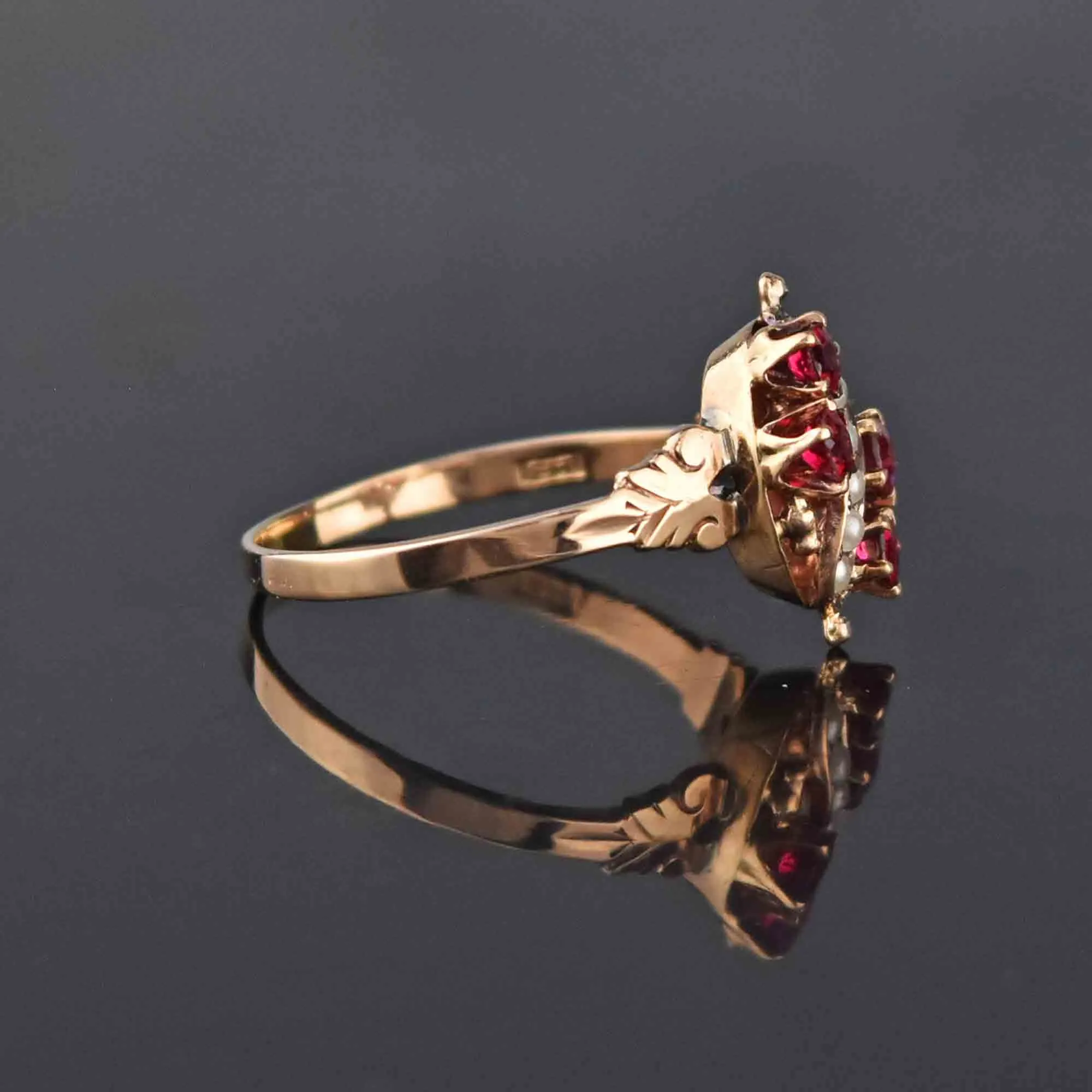 Antique Victorian Pearl and Ruby Ring in Gold, Sz 6.75