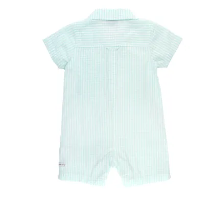 Aqua Gingham Button Up Collared Romper by Ruffle Butts