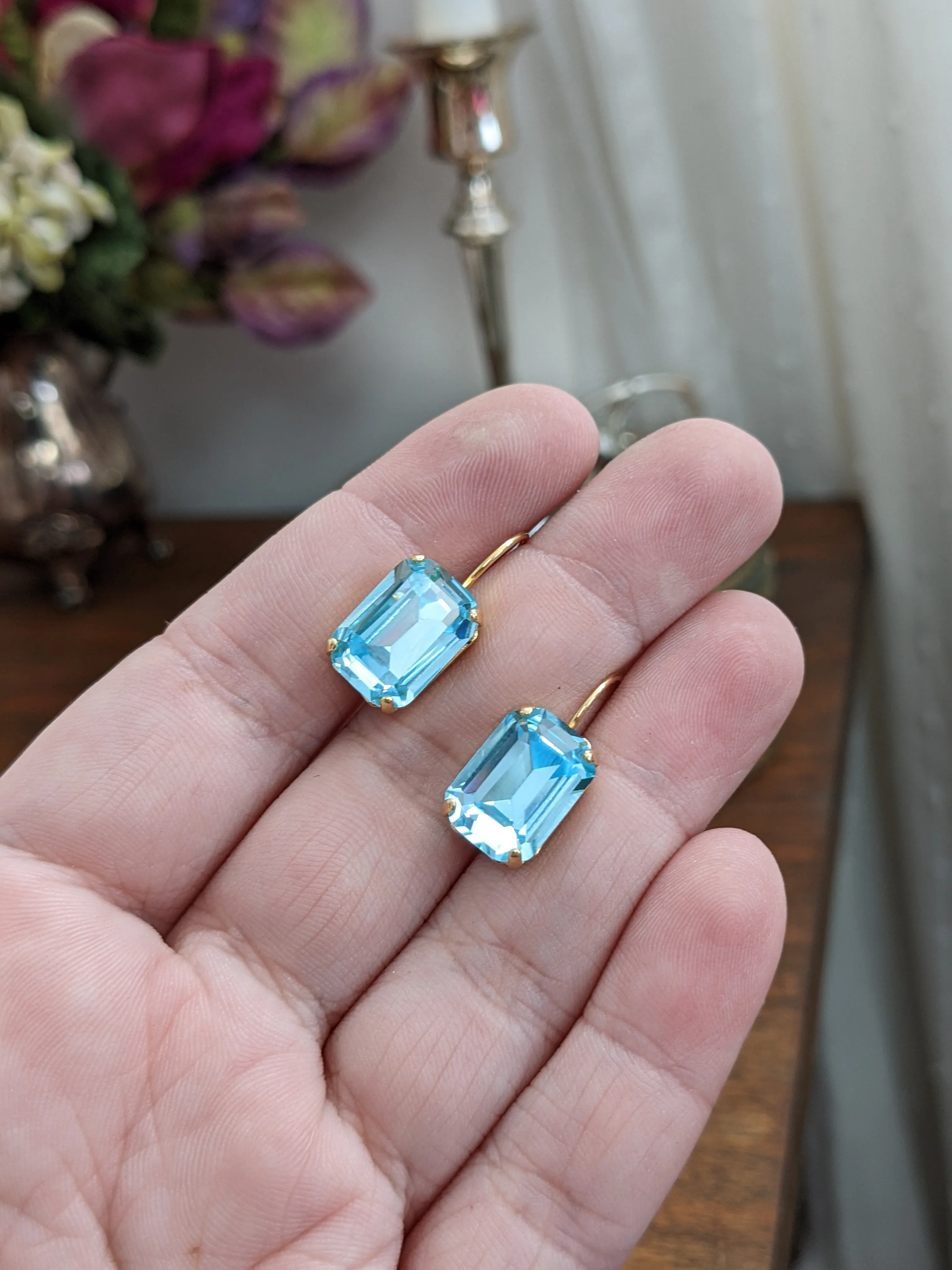 Aquamarine Swarovski Crystal Earrings - Medium Octagon SALE