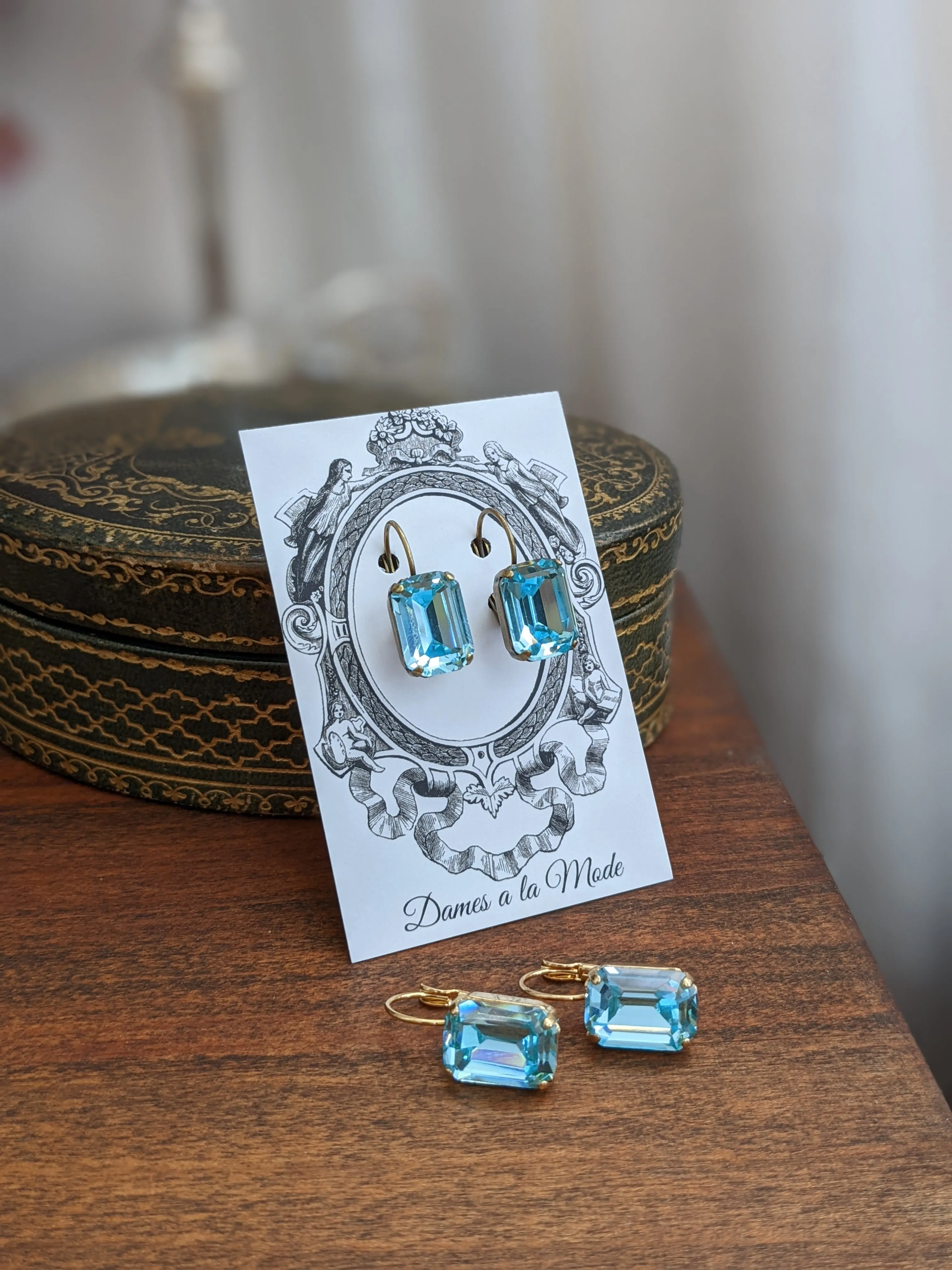 Aquamarine Swarovski Crystal Earrings - Medium Octagon SALE