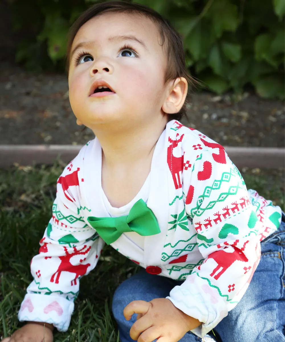 Baby Boy Christmas Cardigan Ugly Sweater Outfit Reindeer Print