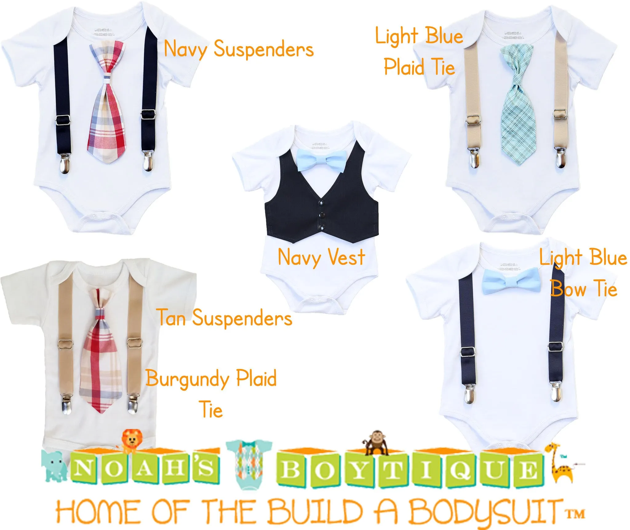 Baby Boy Gift - New Baby Present - Newborn Baby Boy - Cute Outfits for Boys - Ties and Suspenders - Baby Bow Ties - Gift Set - Baby Clothes