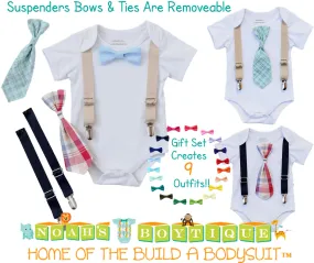 Baby Boy Gift - New Baby Present - Newborn Baby Boy - Cute Outfits for Boys - Ties and Suspenders - Baby Bow Ties - Gift Set - Baby Clothes