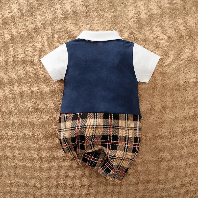 Baby Boys Gentleman Short Sleeve Plaid Jumpsuit