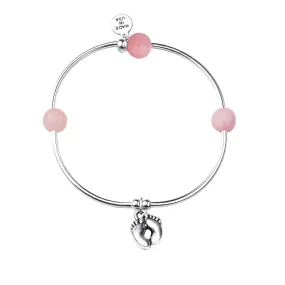 Baby Feet | Soft Bangle Charm Bracelet | Rose Quartz