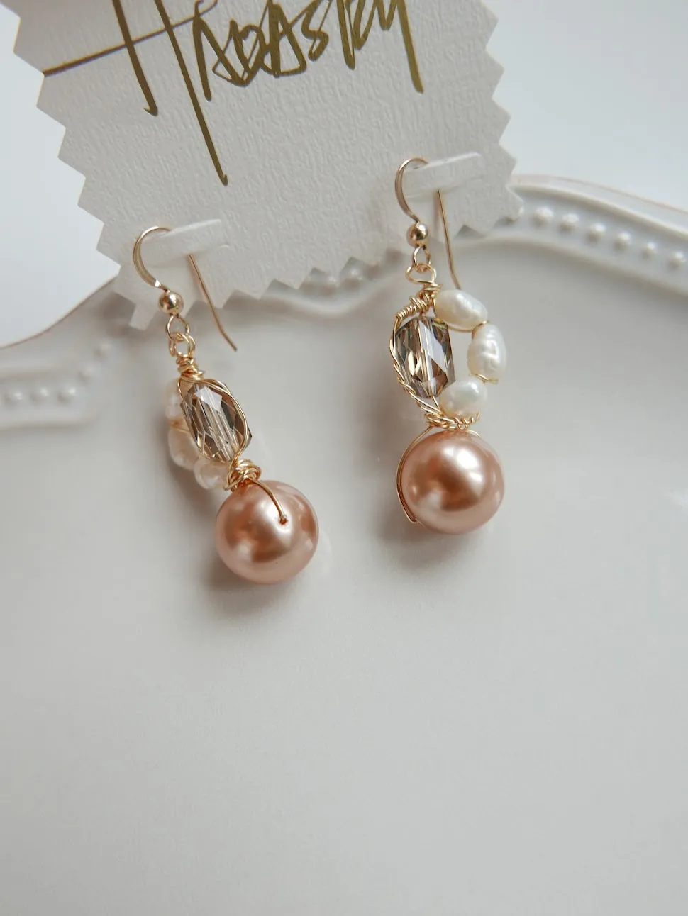 Baby Pink Swarovski Rice Pearl Teardrops