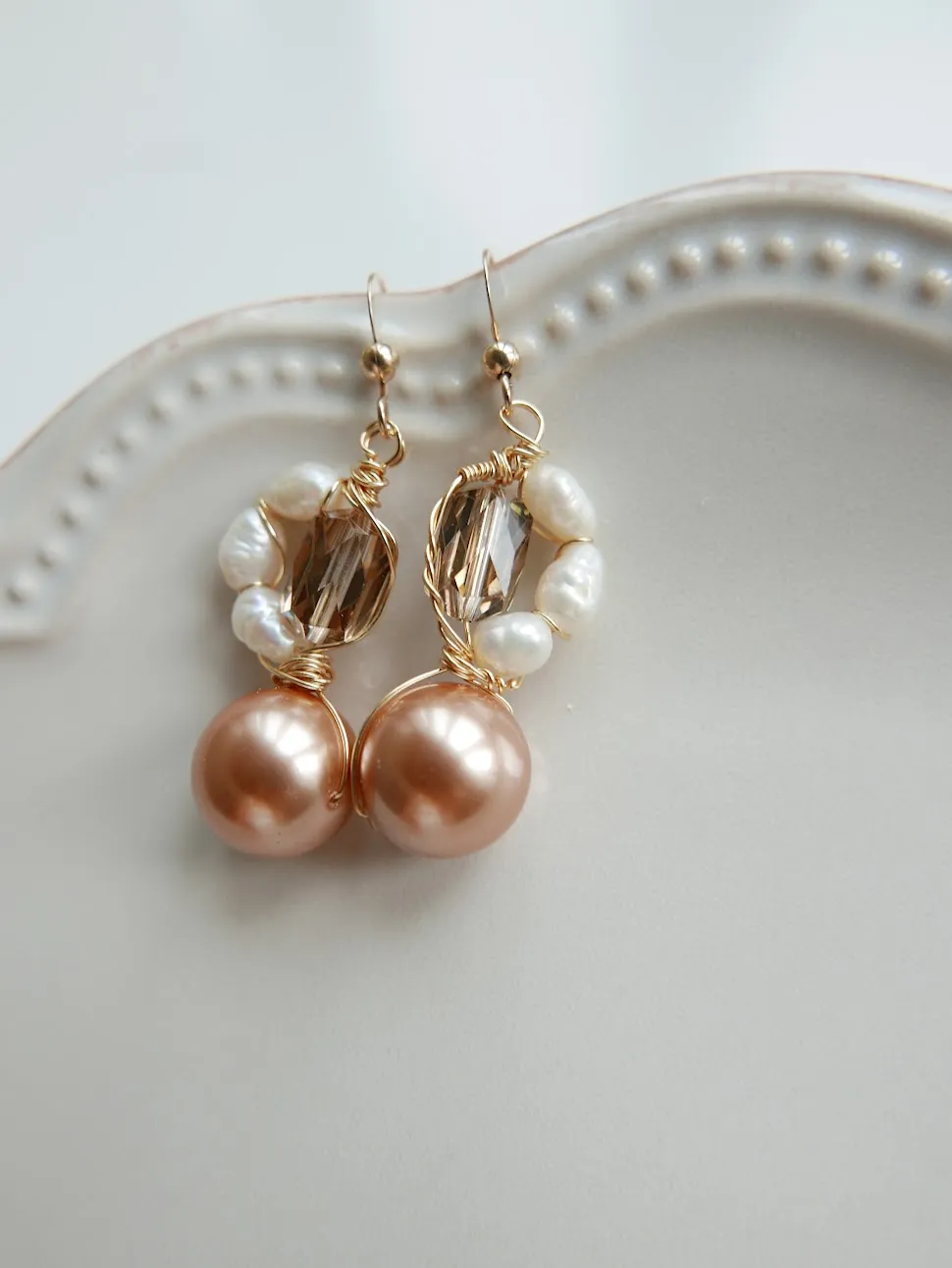 Baby Pink Swarovski Rice Pearl Teardrops