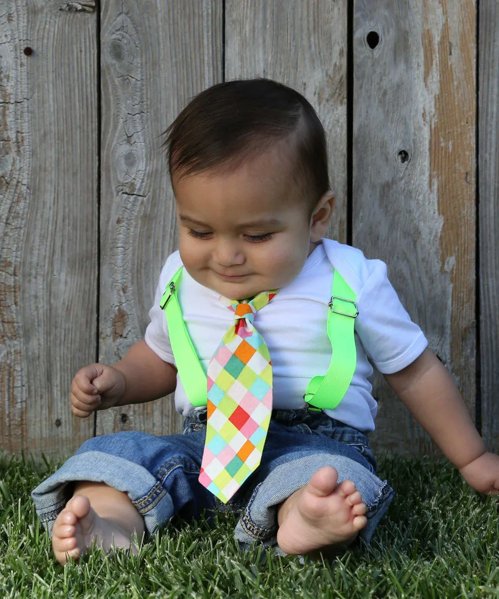 Baby Ties - Plaid Tie - Cross Tie - 4th of July - Neon Tie - Boy Tie Outfit - Tie Bodysuit - Newborn Tie - Snap On Tie - Cute Baby Ties