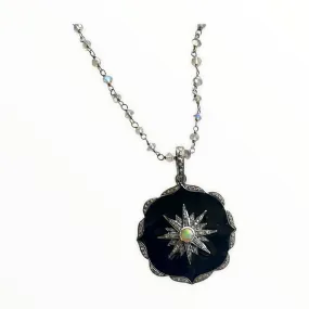 Bakelite & Diamond Pendant with Labradorite Chain