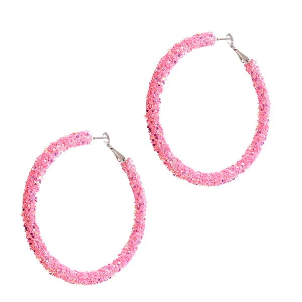 Barbie Theme Glitter Bead Hoop Earrings