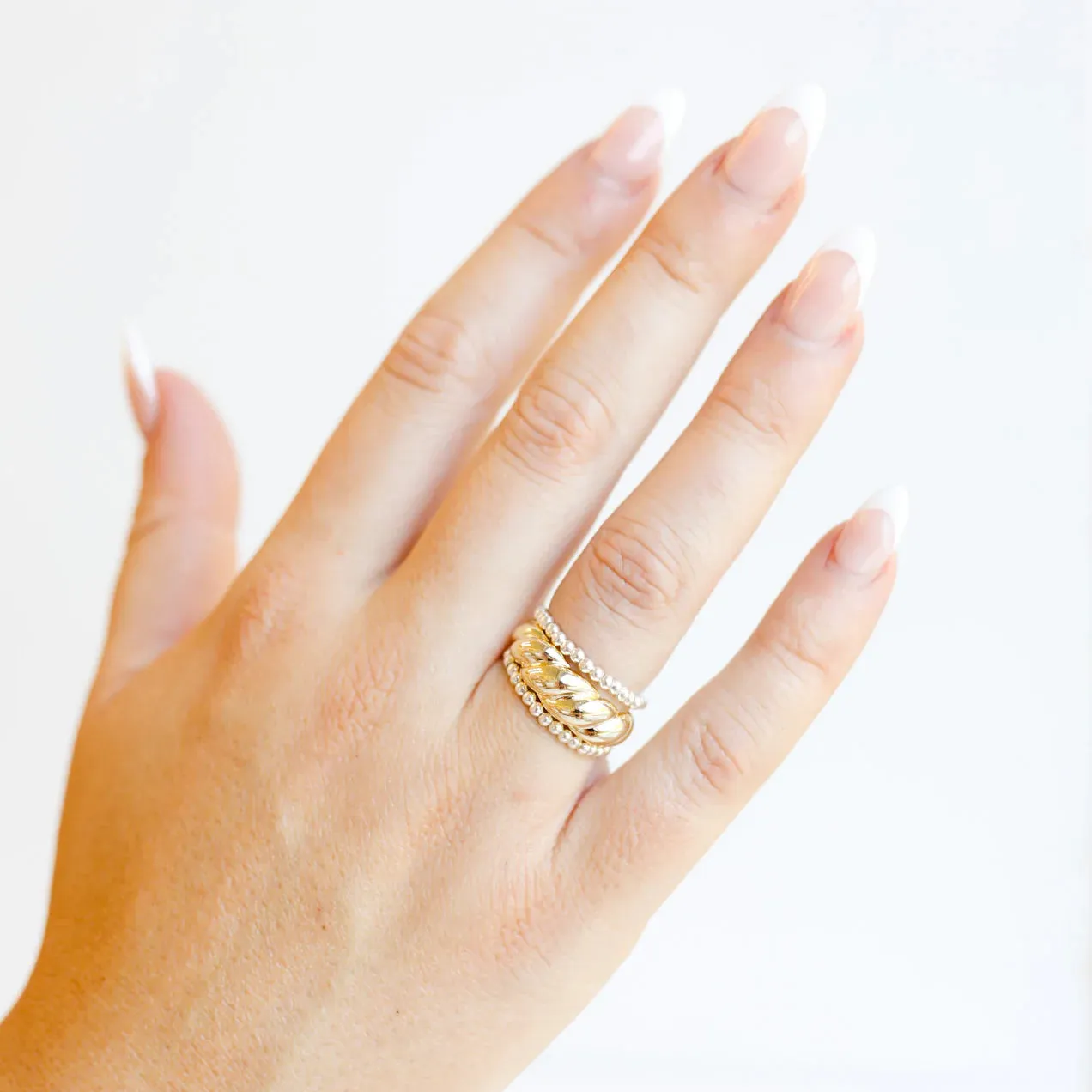 Beaded Blondes | Lexi 2MM Beaded Band Ring in Silver