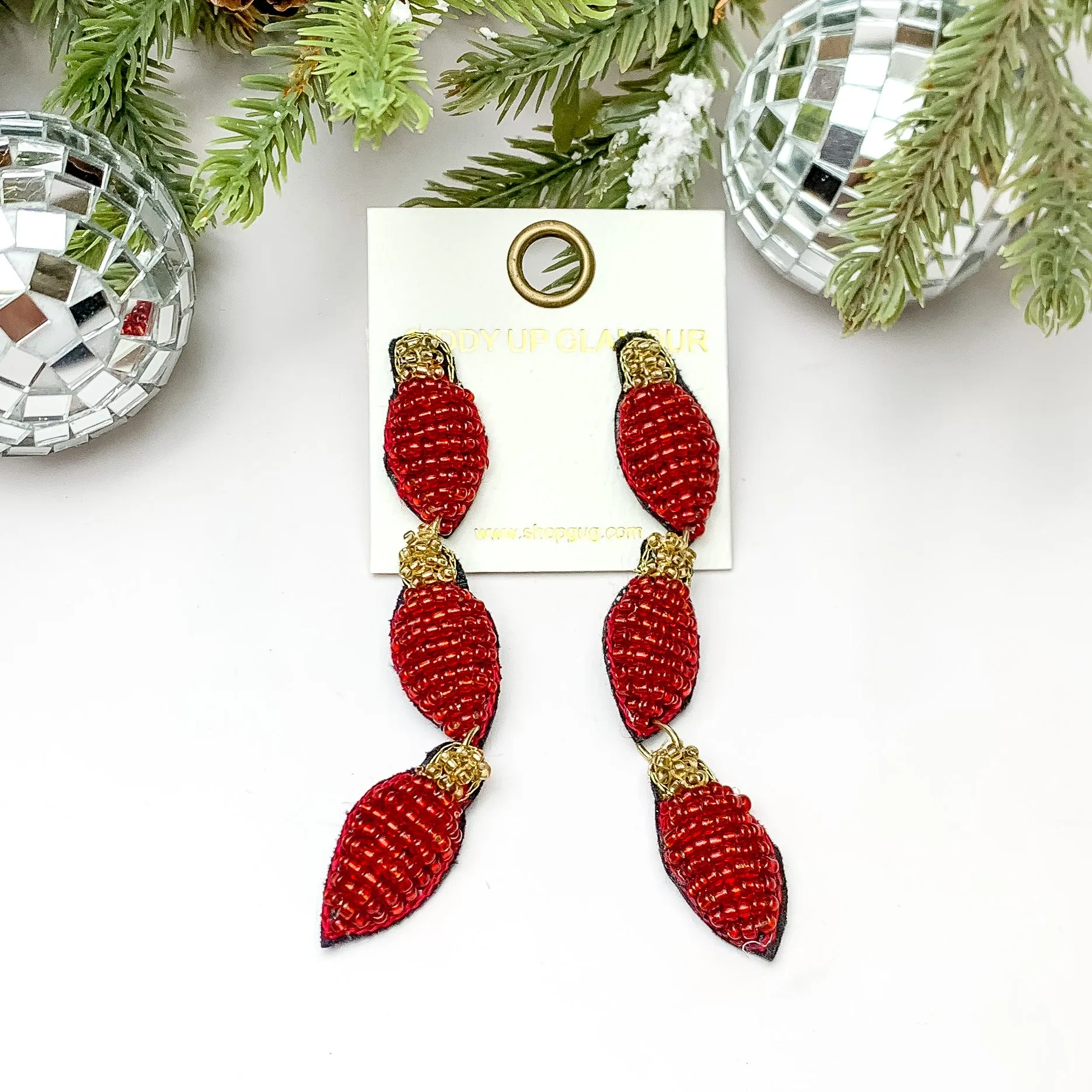 Beaded Christmas Light Drop Earrings in Red