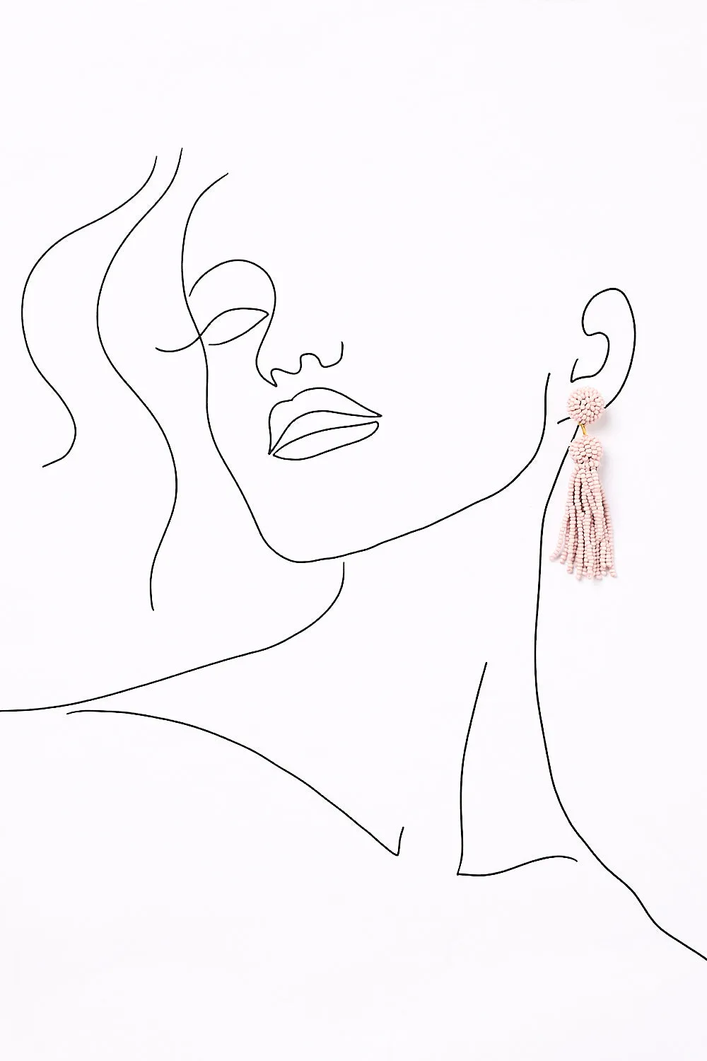 Beaded Tassel Earrings in Light Pink