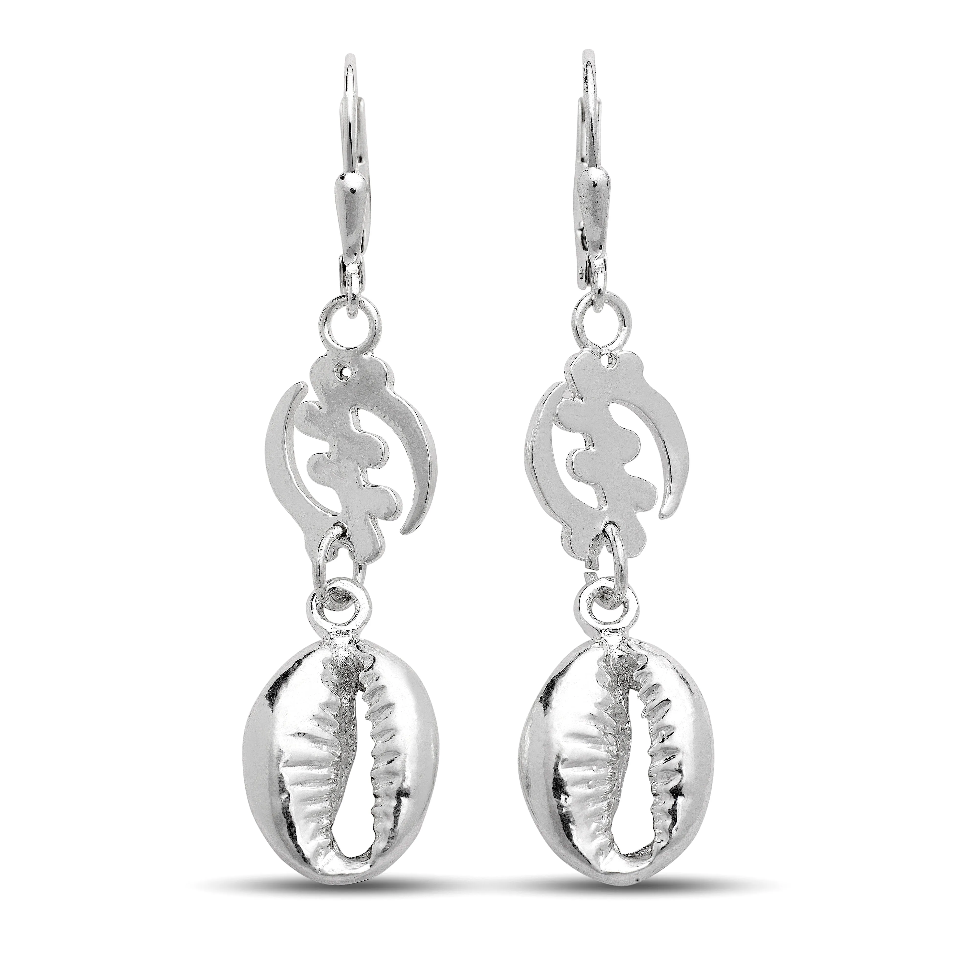 Better Jewelry .925 Sterling Silver Gye Nyame Cowrie Shells Earrings