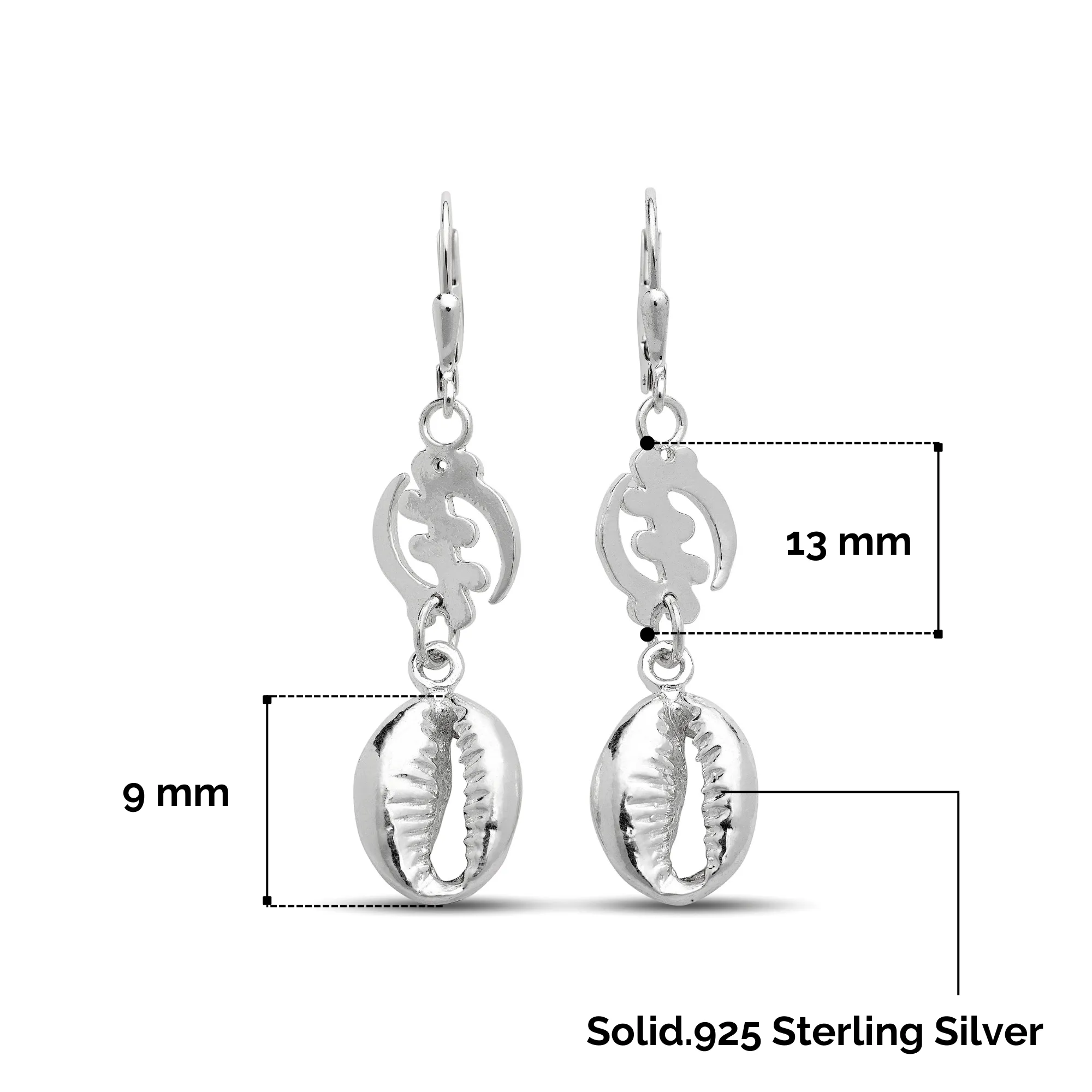 Better Jewelry .925 Sterling Silver Gye Nyame Cowrie Shells Earrings