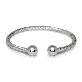 Better Jewelry BALL ENDS COILED ROPE WEST INDIAN BANGLE .925 STERLING SILVER, 1 piece