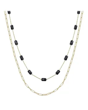 Black and Gold Beaded Layer Necklace