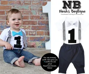 Black Chevron First Birthday Cake Smash Outfit with Black Pants