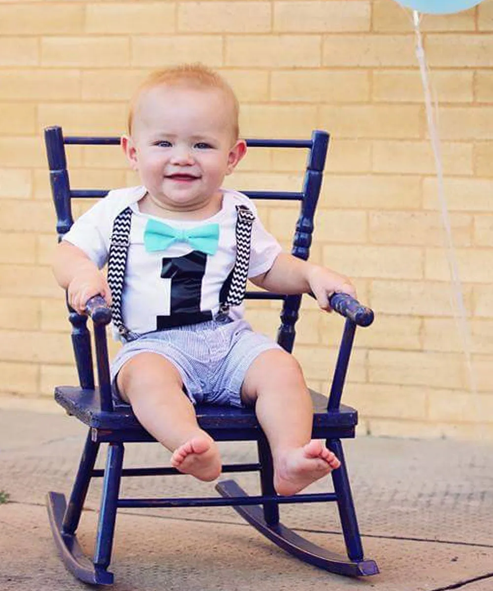 Black Chevron First Birthday Cake Smash Outfit with Black Pants