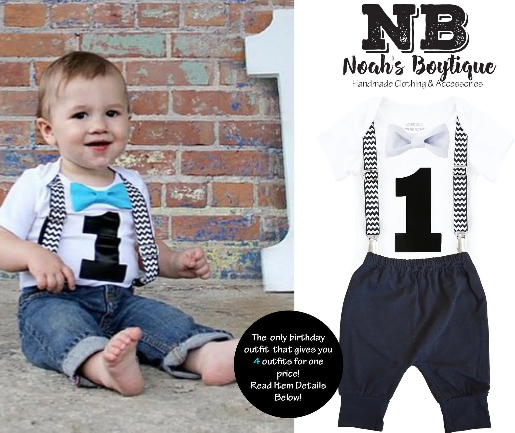 Black Chevron First Birthday Cake Smash Outfit with Black Pants