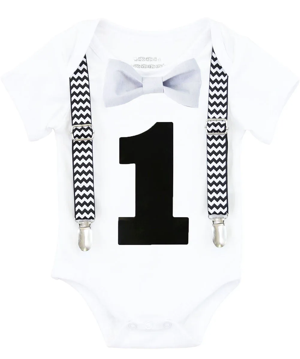 Black Chevron First Birthday Cake Smash Outfit with Black Pants