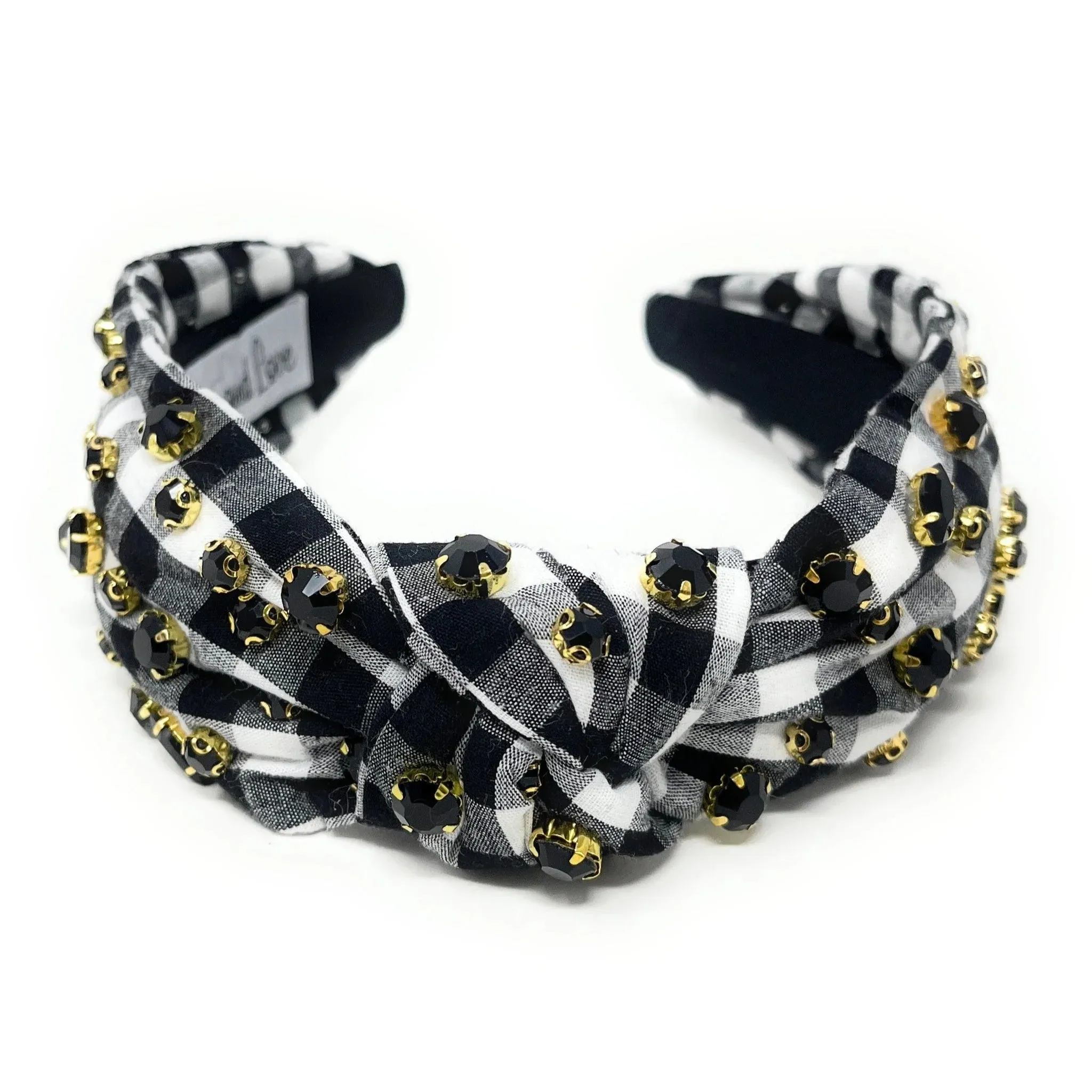 Black Gingham Jeweled Knot Headband