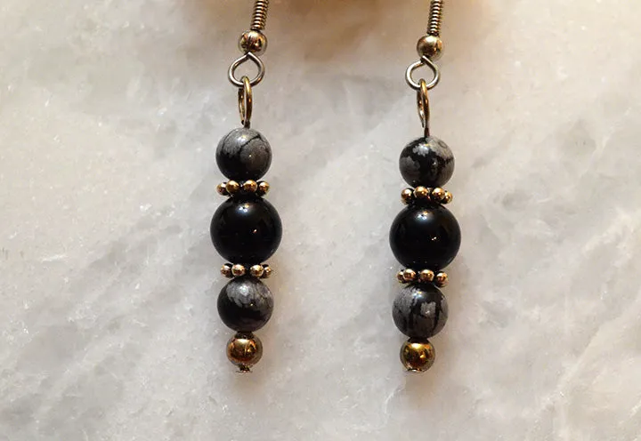 Black Onyx and Snowflake Obsidian Earrings