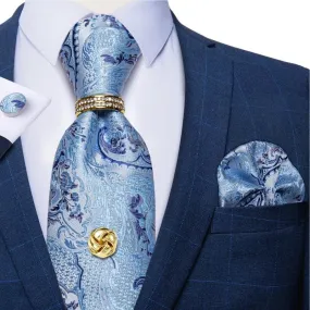 Blue Paisley Silk Necktie Set