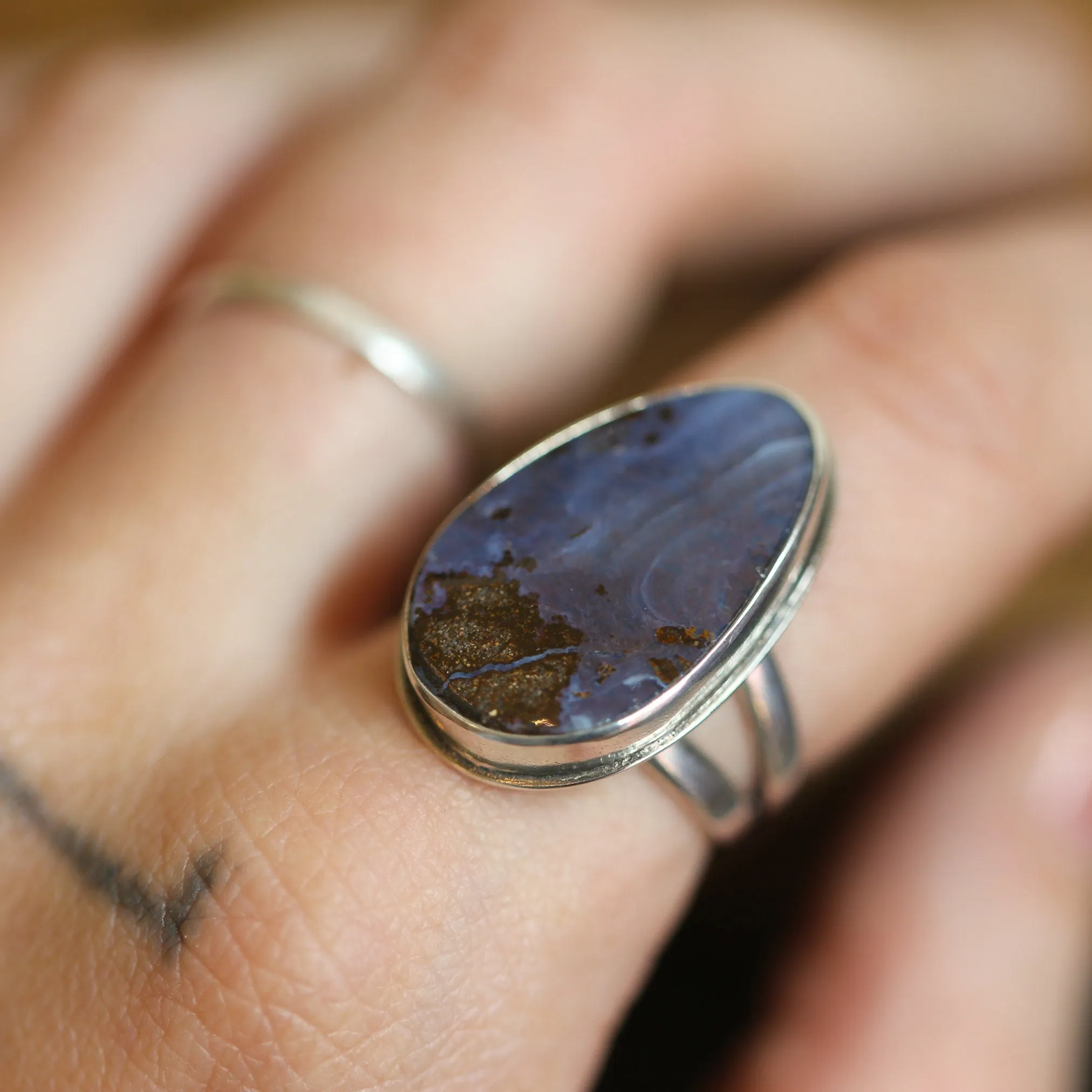 Boulder Opal Ring - Silver Opal Statement Ring - OOAK - .925 Sterling Silver