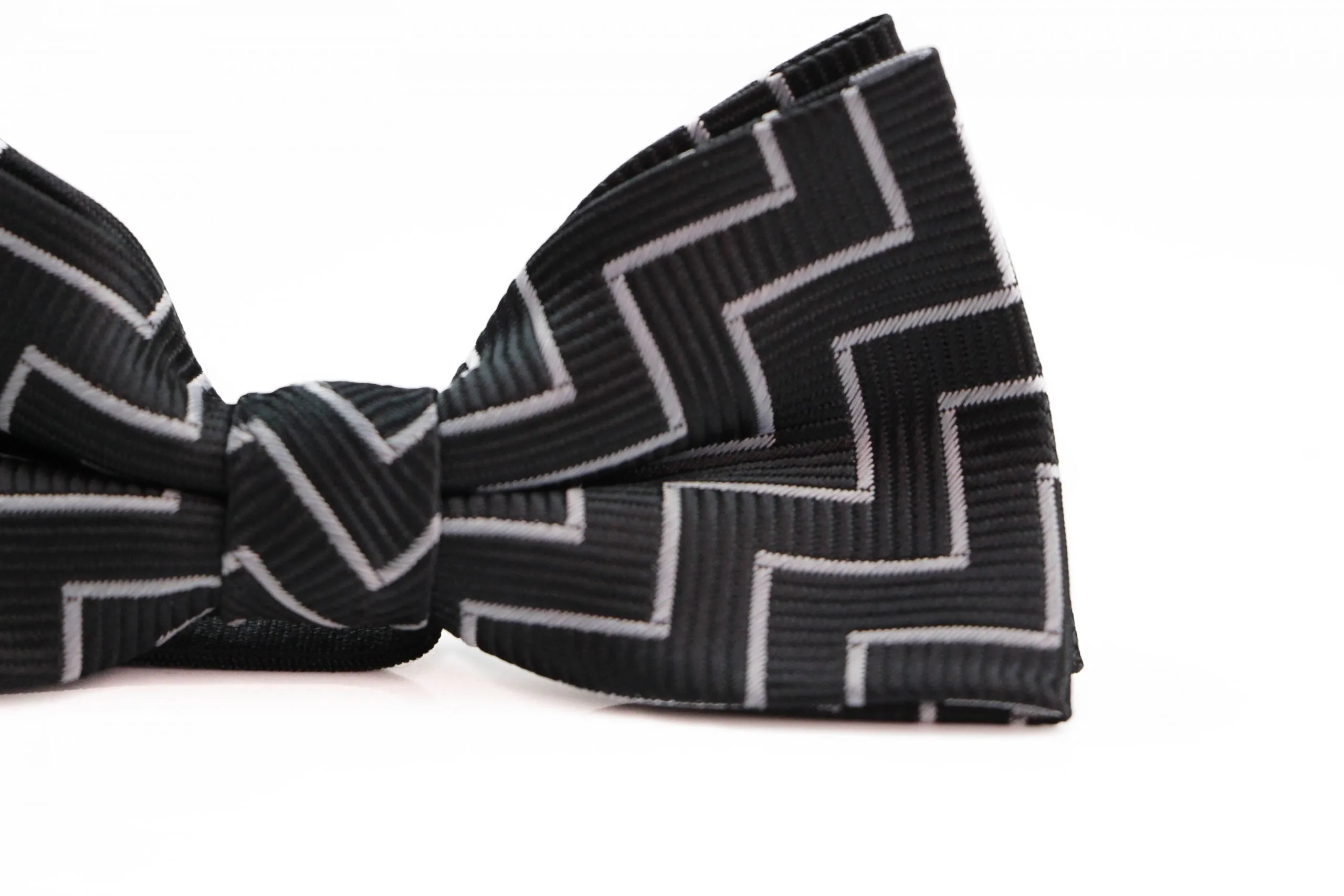 Boys Black With Silver Zig Zag Patterned Cotton Bow Tie