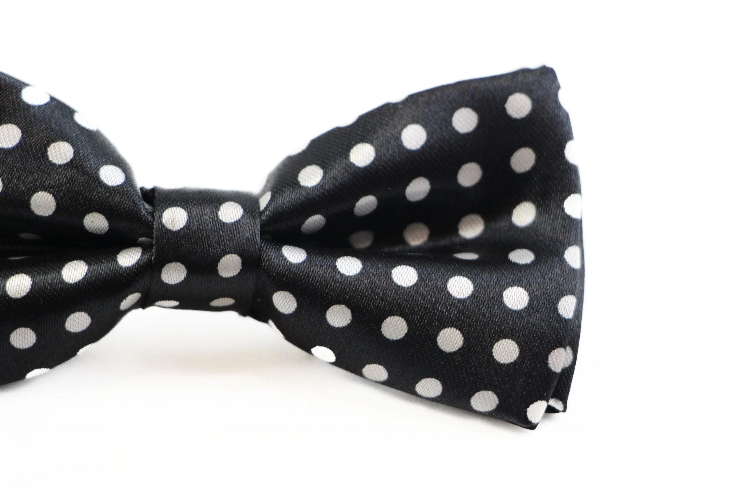 Boys Black With White Polka Dots Patterned Bow Tie