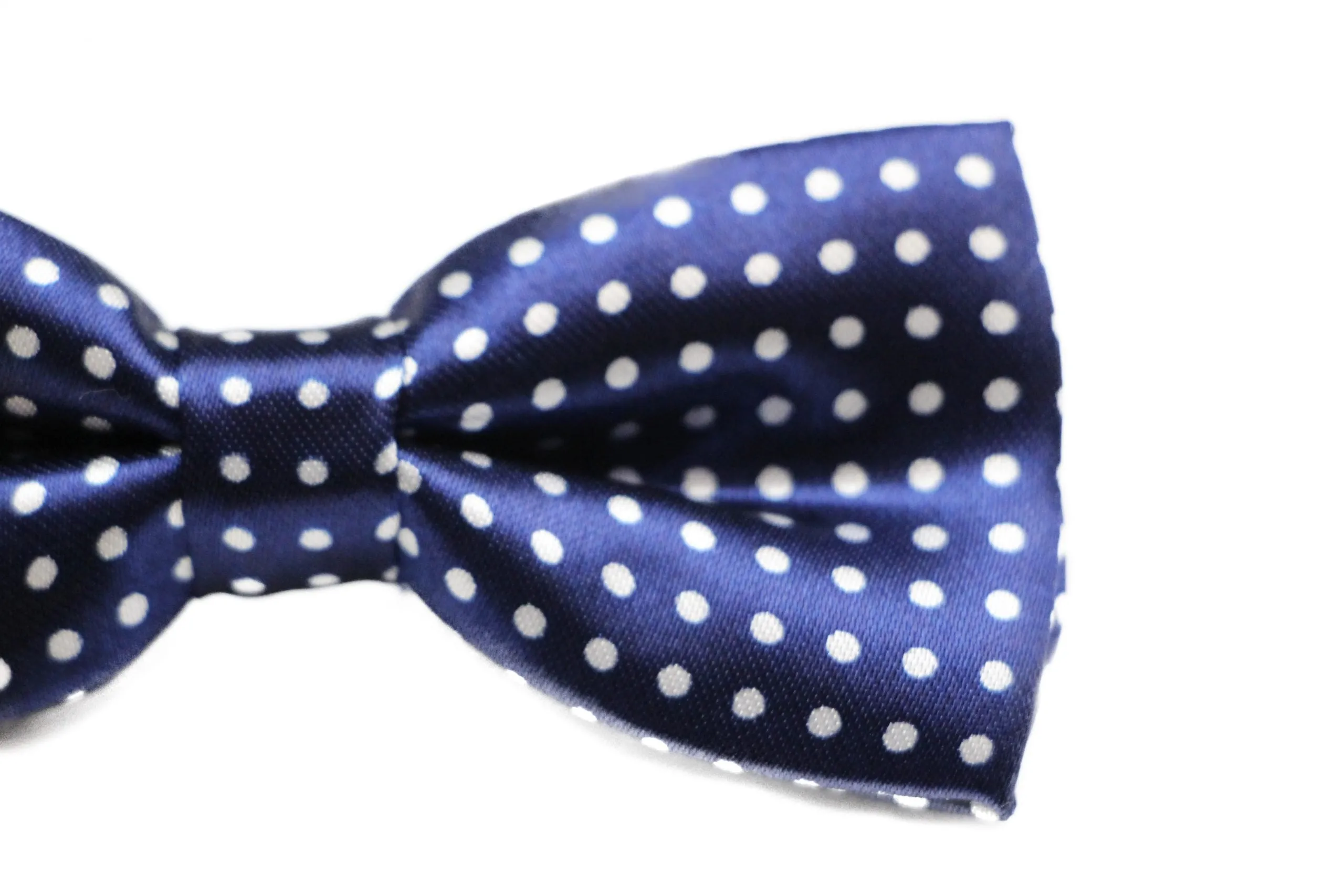 Boys Navy With White Small Polka Dots Patterned Bow Tie