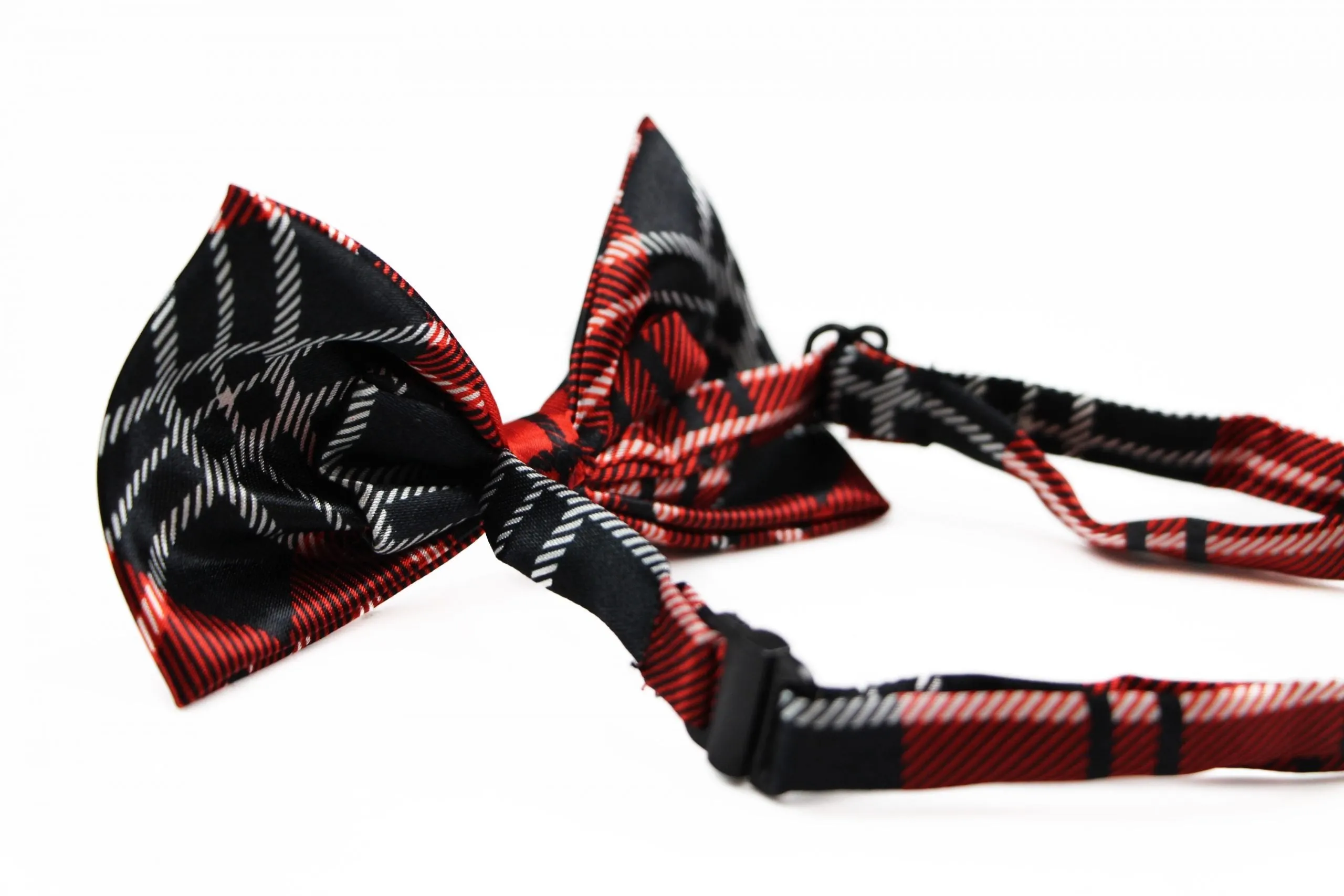 Boys Red, Black & White Plaid Patterned Bow Tie