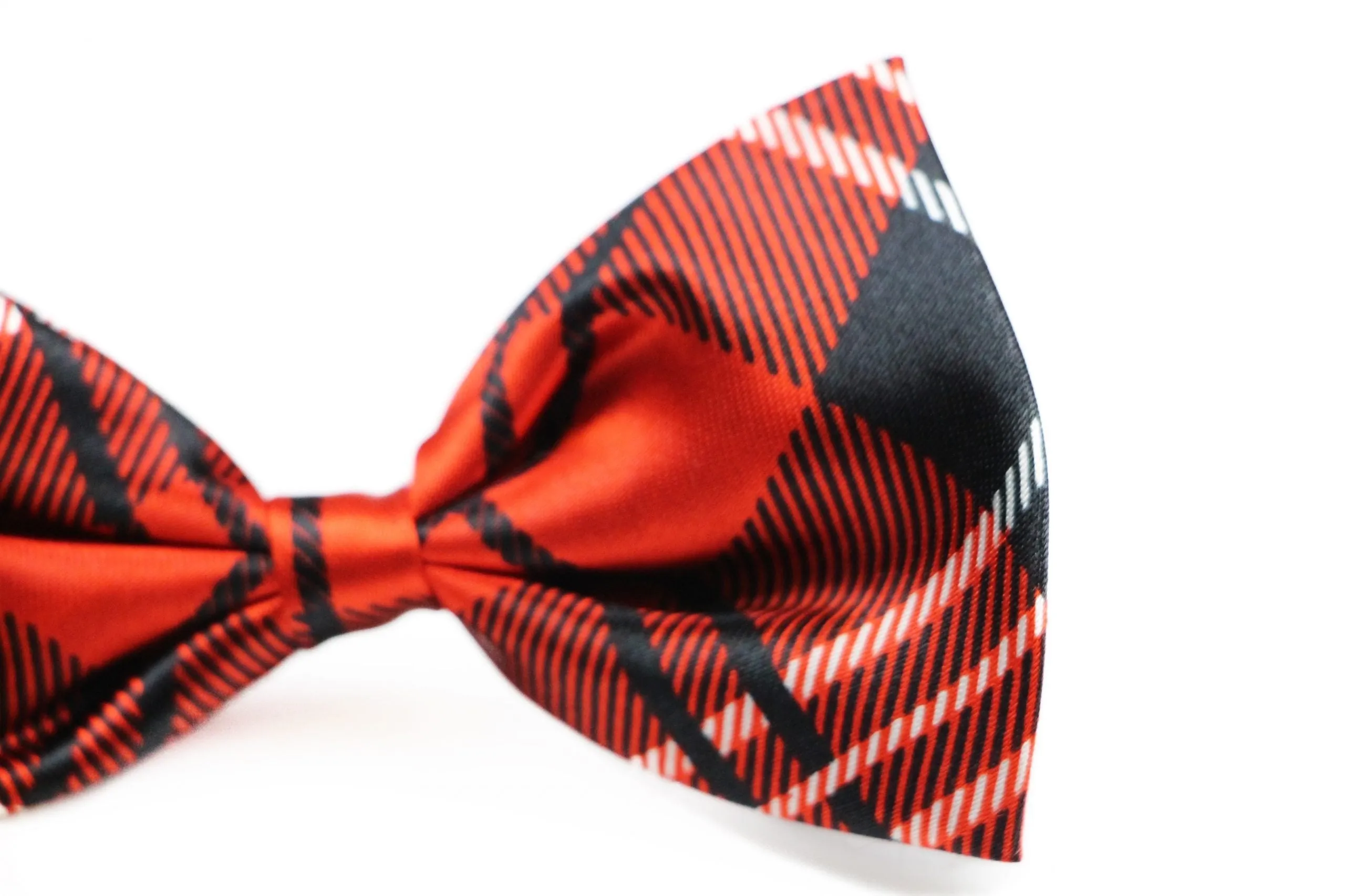 Boys Red, Black & White Plaid Patterned Bow Tie