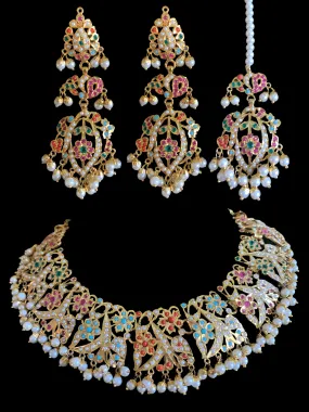 BR74  Nayaab pearl jadau necklace - navratan ( SHIPS IN 4 WEEKS )