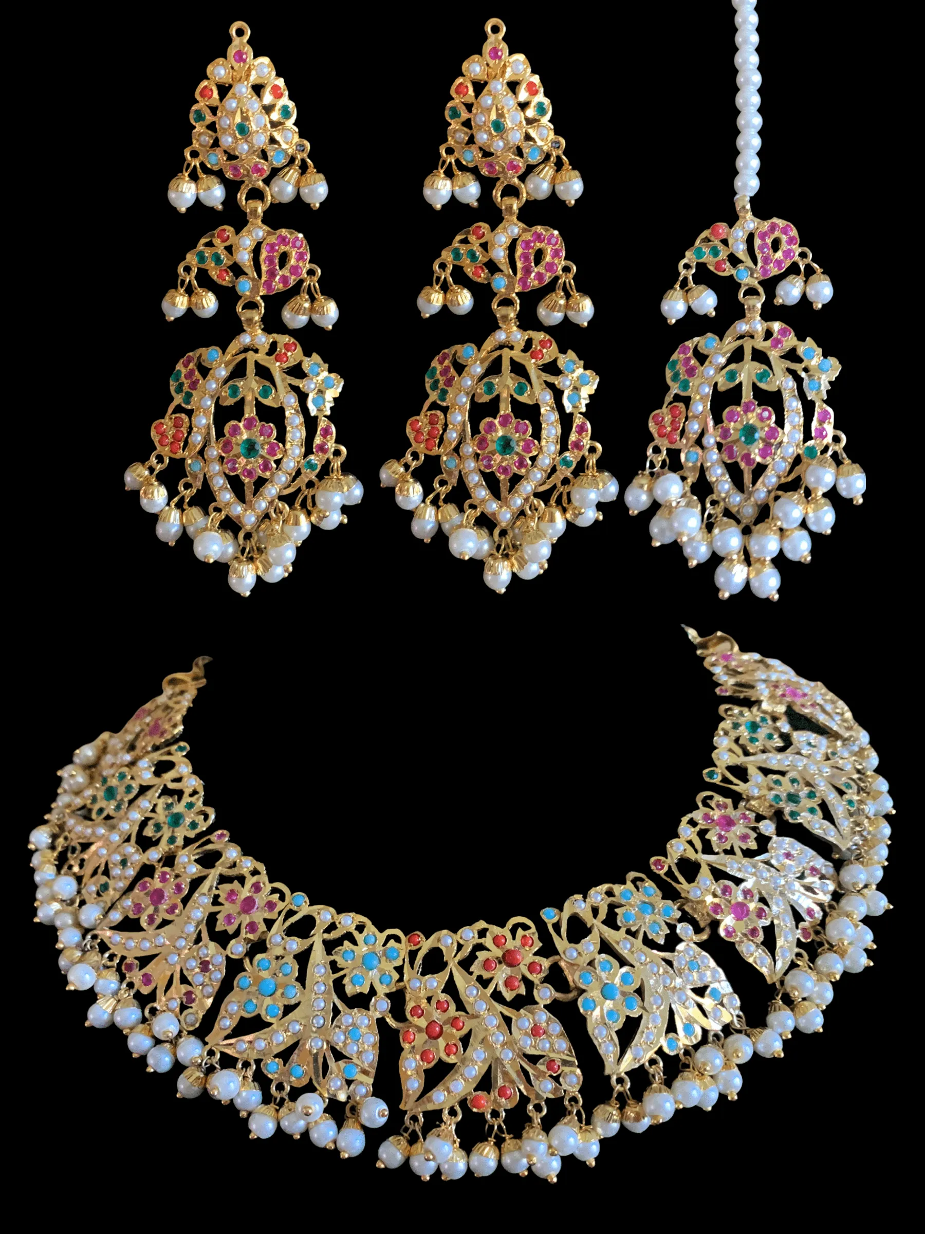 BR74  Nayaab pearl jadau necklace - navratan ( SHIPS IN 4 WEEKS )