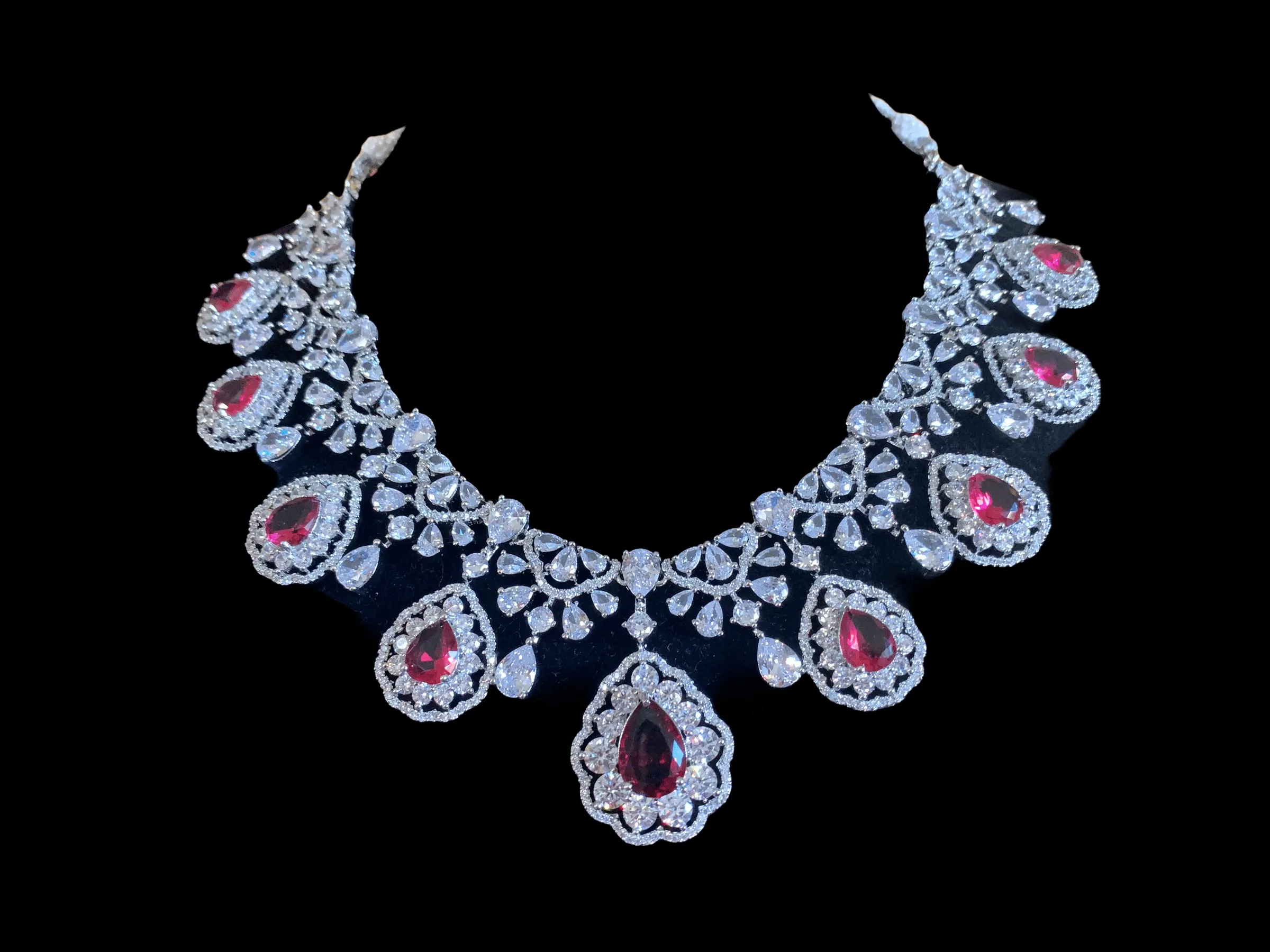 BR87 cz necklace set - ruby ( SHIPS IN 4 WEEKS  )