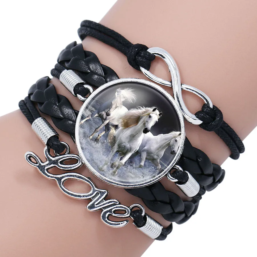 Bracelet Bangle For Women Handmade Glass Cabochon Horse Jewelry