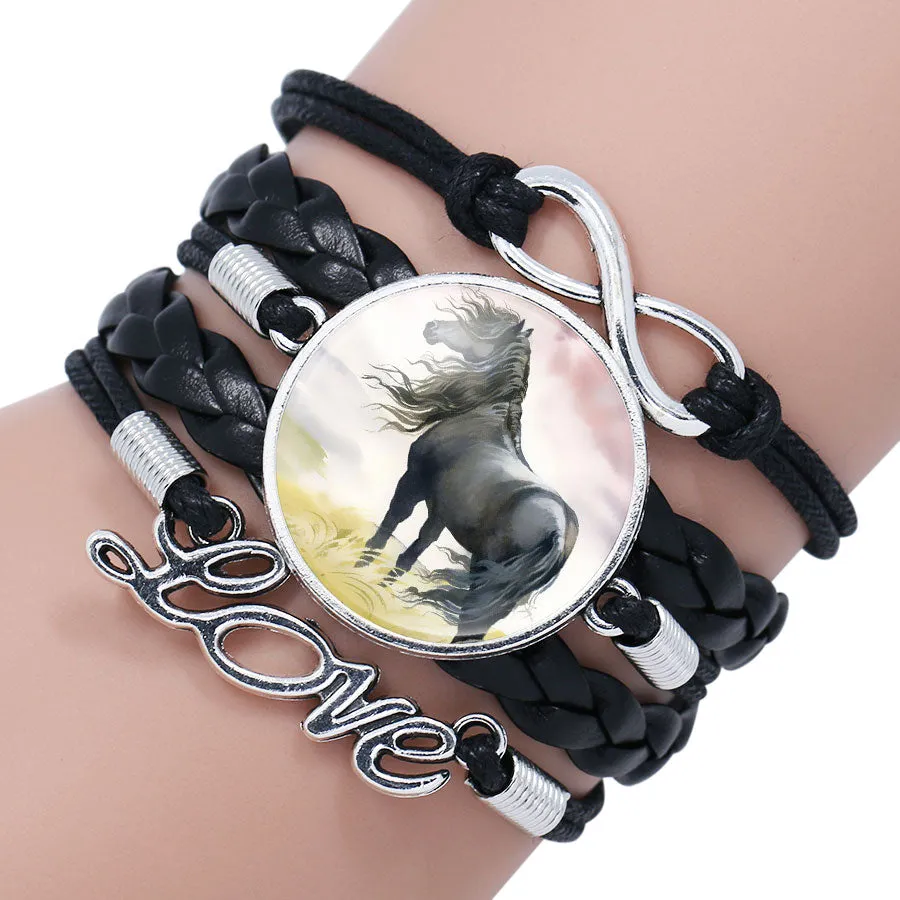 Bracelet Bangle For Women Handmade Glass Cabochon Horse Jewelry