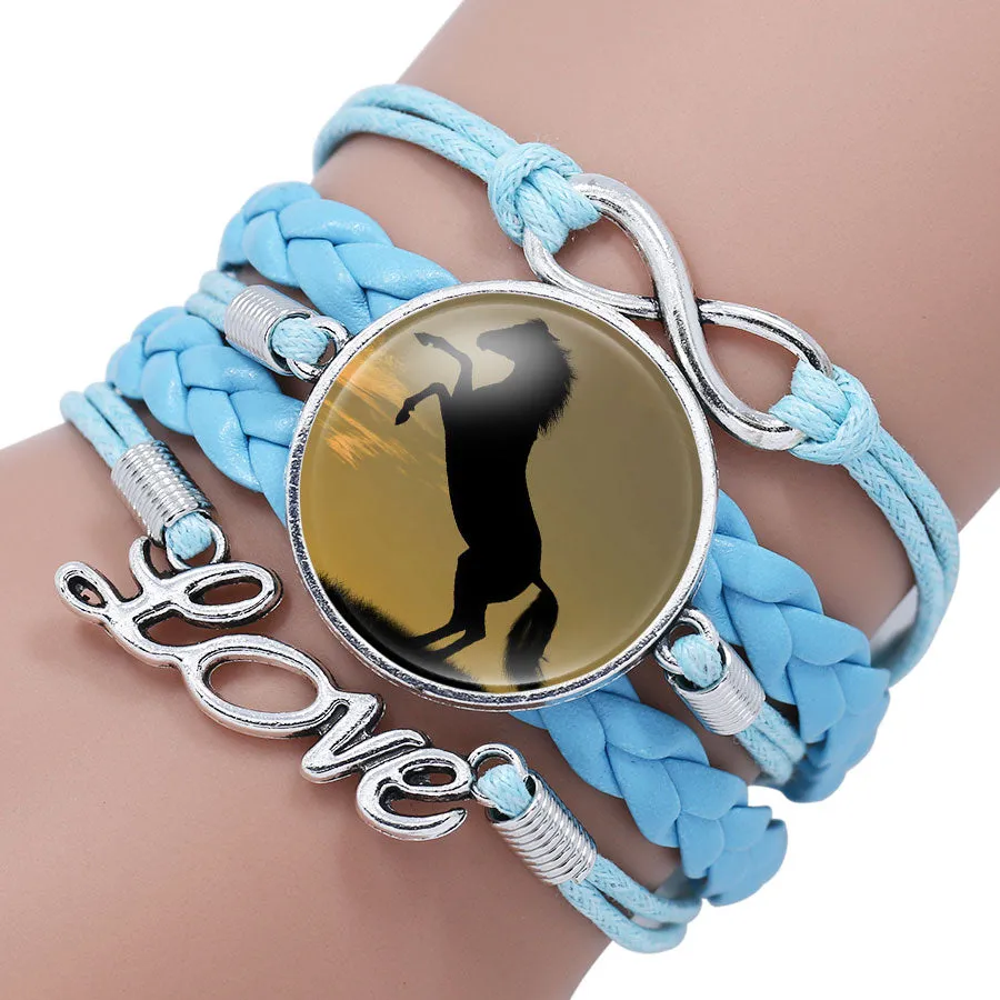 Bracelet Bangle For Women Handmade Glass Cabochon Horse Jewelry