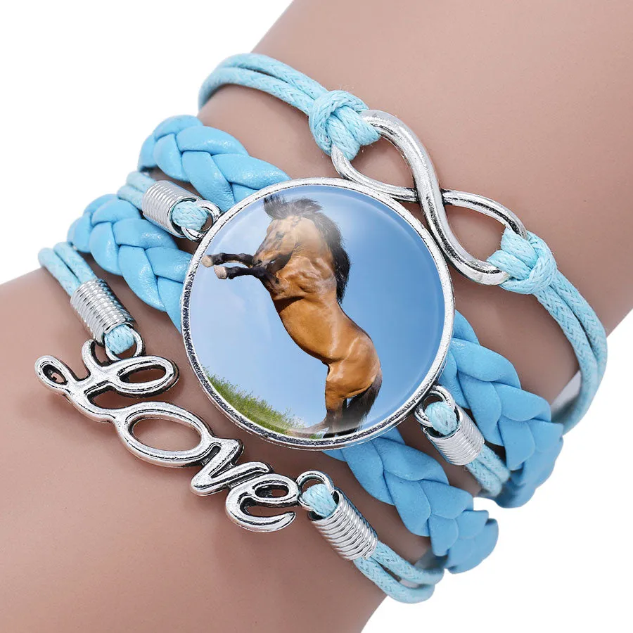 Bracelet Bangle For Women Handmade Glass Cabochon Horse Jewelry