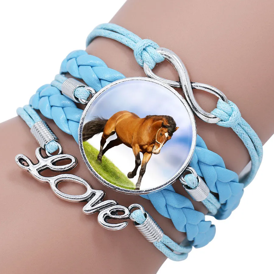 Bracelet Bangle For Women Handmade Glass Cabochon Horse Jewelry