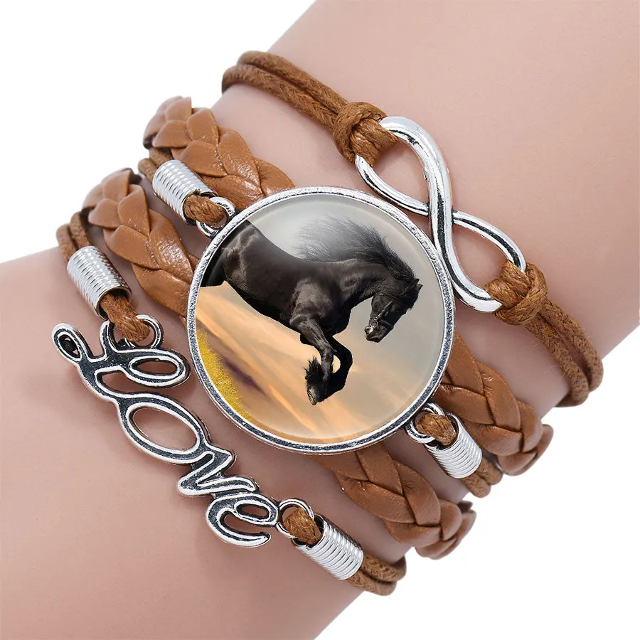 Bracelet Bangle For Women Handmade Glass Cabochon Horse Jewelry